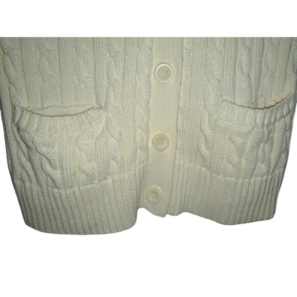 L.L. Bean Womens Small Short Sleeve Cardigan Sweater Cream Cable Knit Button - Picture 2 of 6